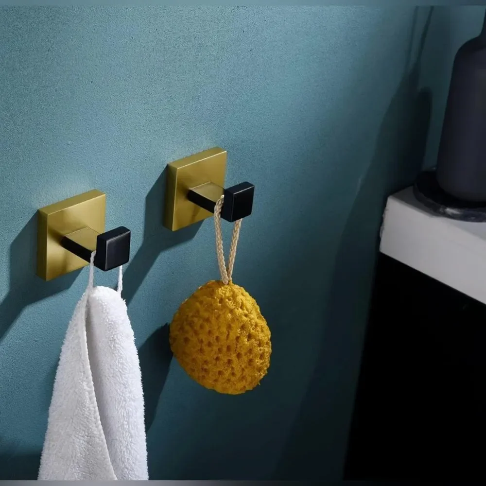 Bathroom Kitchen Robe Hook Black and Gold Wall Mount are Stainless Steel